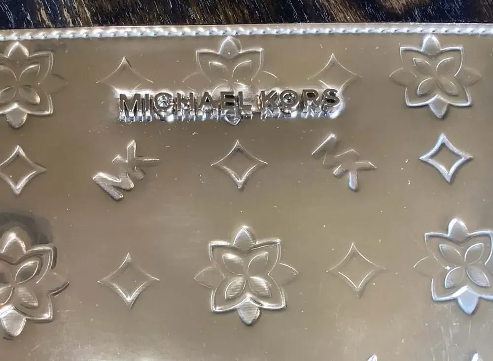 Michael Kors Ciara Zip Top Silver Mirror Embossed Tote with Matching Wristlet